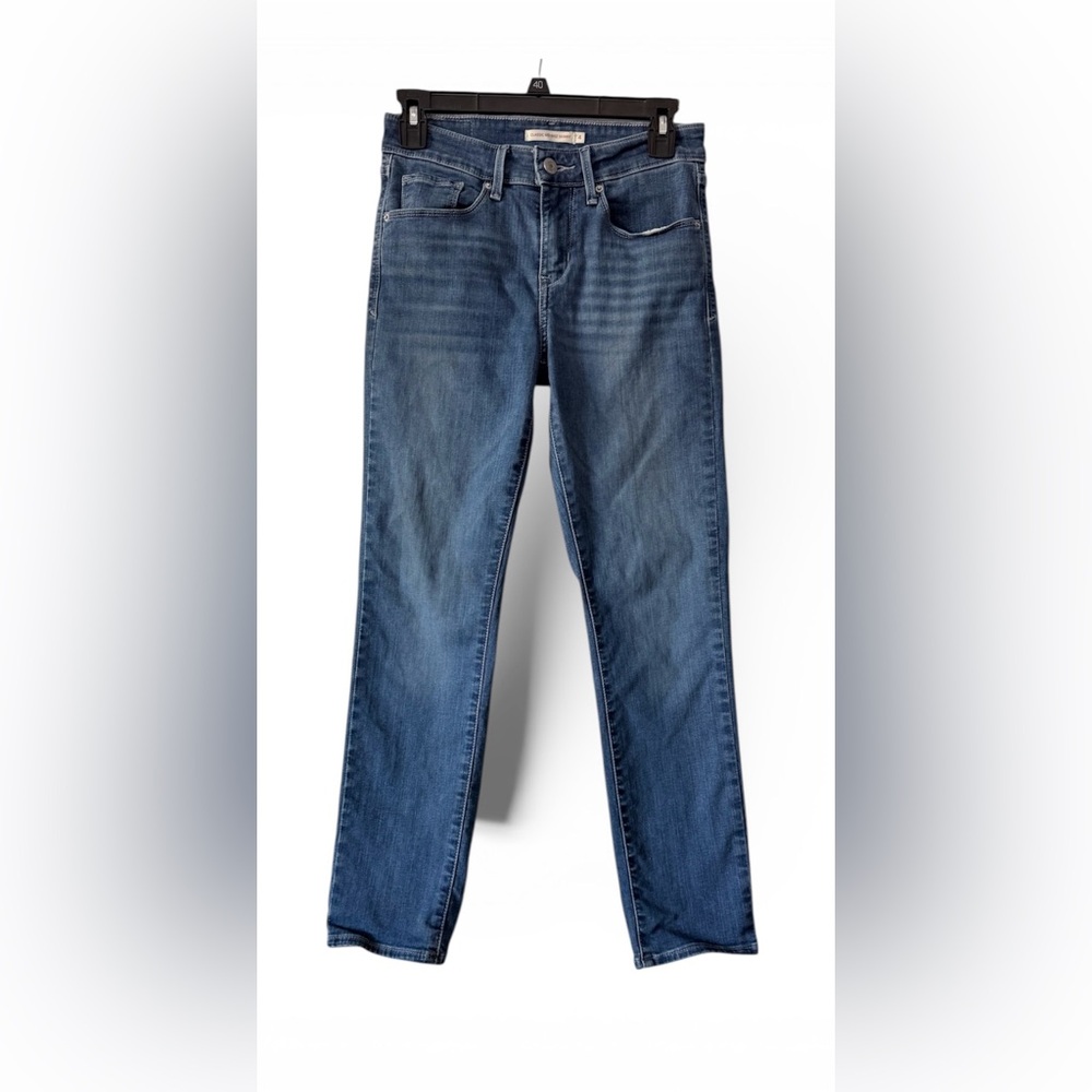 Levi’s Classic women’s 4 mid rise skinny distressed denim blue jeans